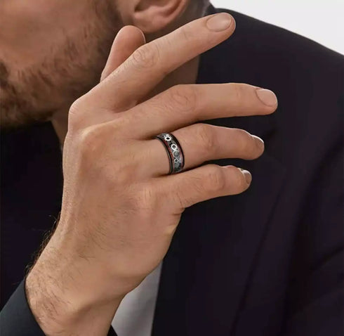 Men's 10mm Tungsten Clockwork Gears Koa Wood Inlay Engagement Wedding Band